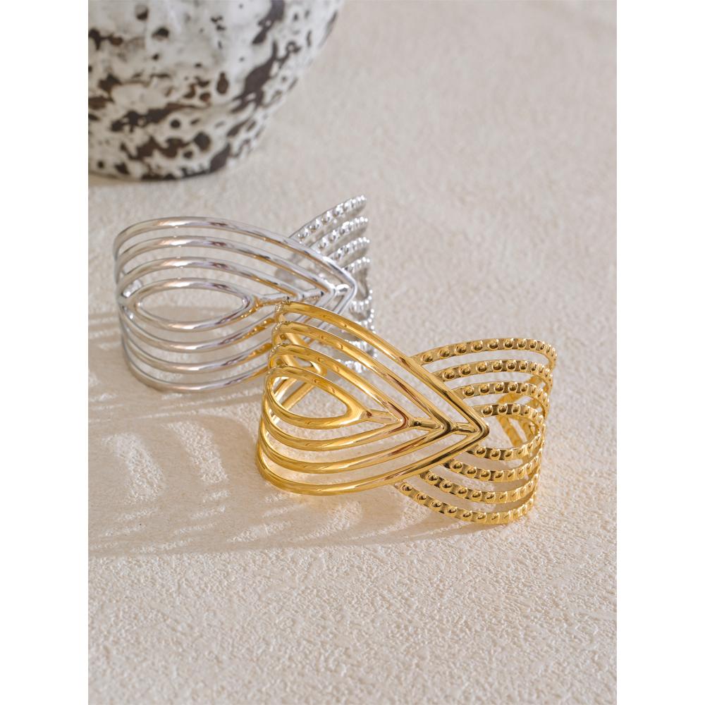 Eetit Творческий браслет из нержавеющей стали с полосатым геометрическим узором, полый, открытый, с покрытием PVD 18K, большой, на запястье, ювелирное украшение