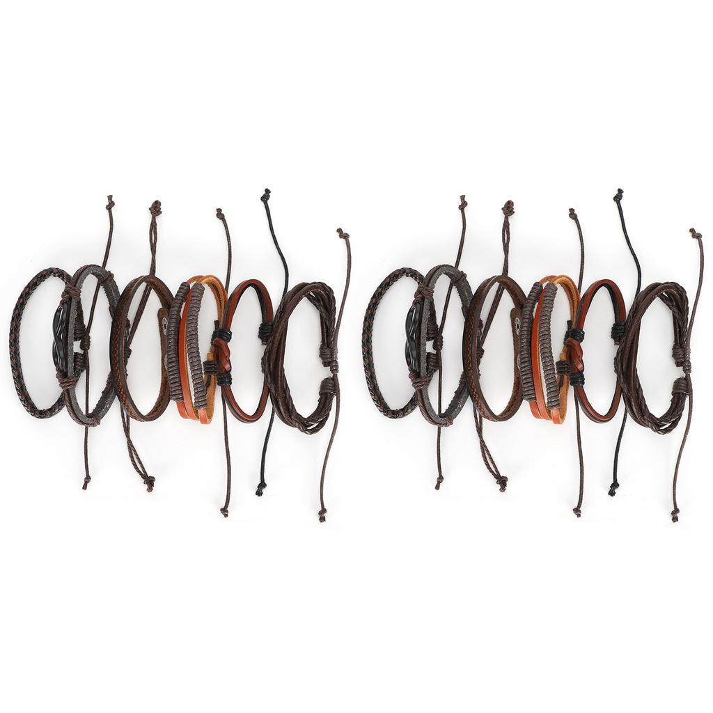 2 Sets Braided Bracelet Multilayer Leather Knit Fashionable Bangles Unisex Wrist Jewelry