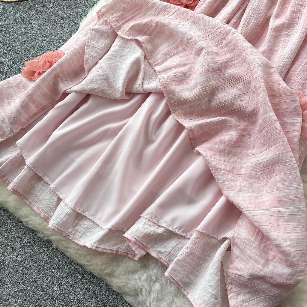 Летнее пляжное платье Fairycore для женщин с V-образным вырезом и 3D-цветочным принтом, шикарное платье для отпуска с открытой спиной и бретельками, длинное платье