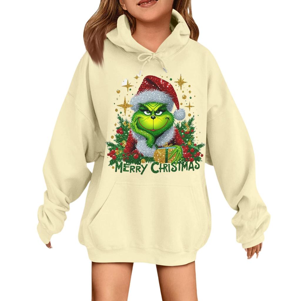 Children's Fashionable Casual Long-sleeved Loose Christmas Print Pullover Hooded Sweatshirt