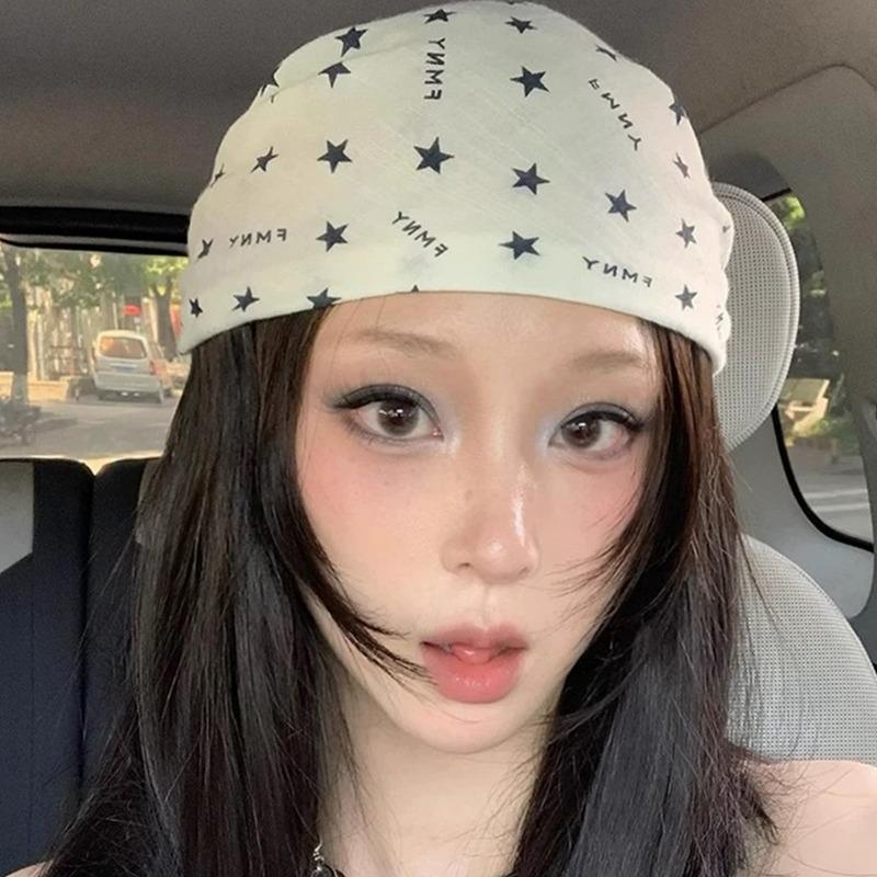 Y2K Star Hair Scarf Spicy Girl Hip Hop Punk Bandana Turban Retro Large Square Streetwear Breathable Punk Versatile Silk Scarf