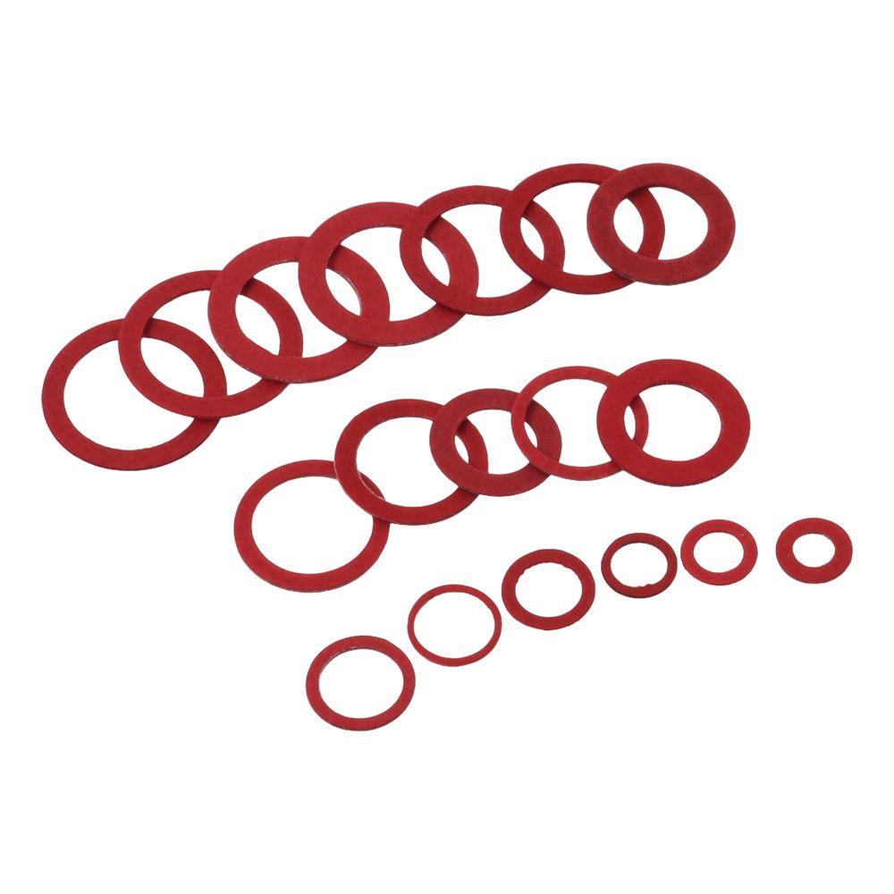 150Pcs Red Flat Washers 14 Sizes Insulation Washer with Plastic Box Flat Ring Washers