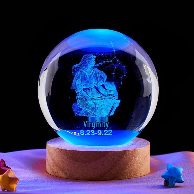 3D Хрустальный шар-ночник Zodiac - Стрелец, Рыбы, Овен, Украшение и Подарок на День Рождения