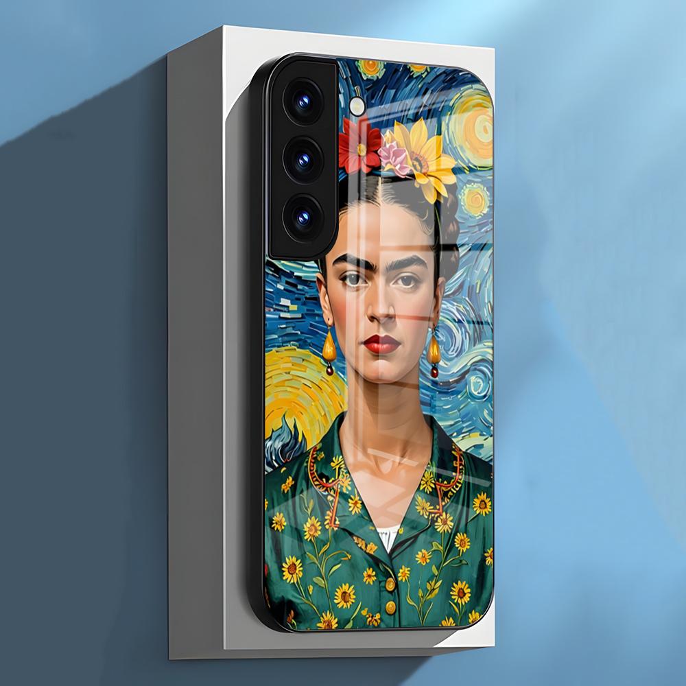 Чехол для телефона F-Frida K-Kahlo для Samsung S26 S25 S24 FE S23 S22 S21 Plus S20 Ultra Note20Ultra Черная стеклянная крышка
