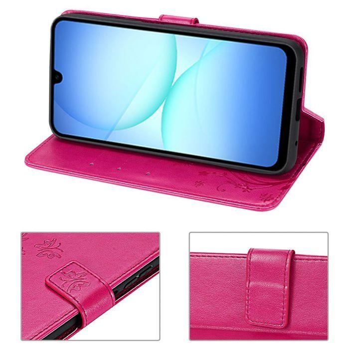 Coque de Protection - BOOLING - pour Samsung Galaxy A17 4G/5G - Anti-Rayures Cuir PU Fuchsia Motif Floral