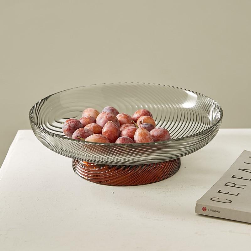 Современный поднос из цветного стекла в стиле колор-блокинг, поднос для фруктов, полосатый поднос для хранения на высоких ножках, стеклянная емкость, украшение для гостиной