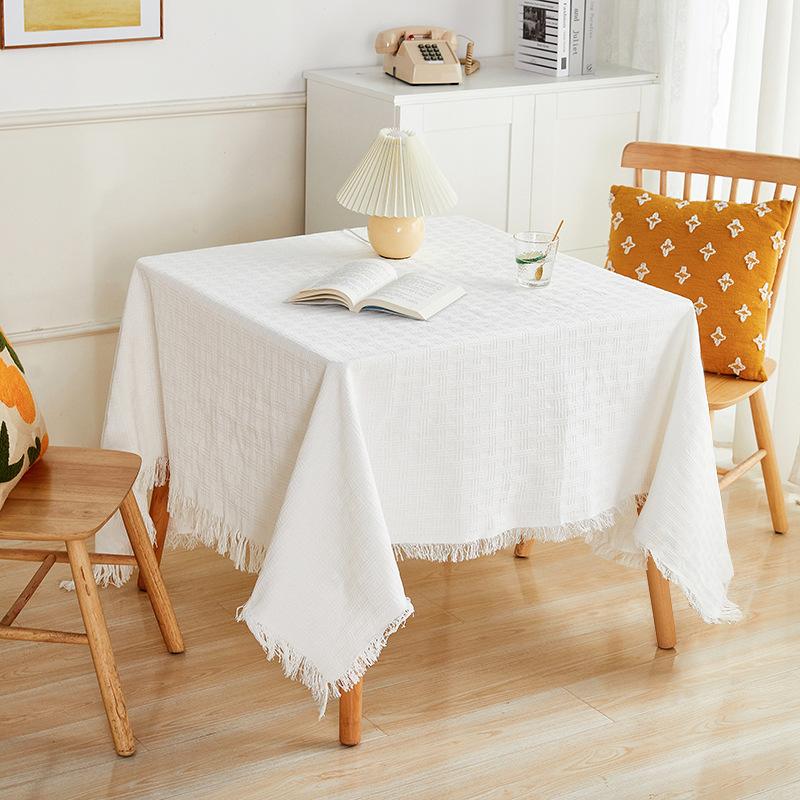 Cotton and Linen Tablecloth Small Round Table Light Luxury High-end Long Table Japanese Coffee Table Cloth French Dormitory Tablecloth