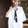 Белая рубашка с галстуком для девочки, летняя свободная блузка в стиле преппи с отложным воротником, повседневные топы с короткими рукавами для пары
