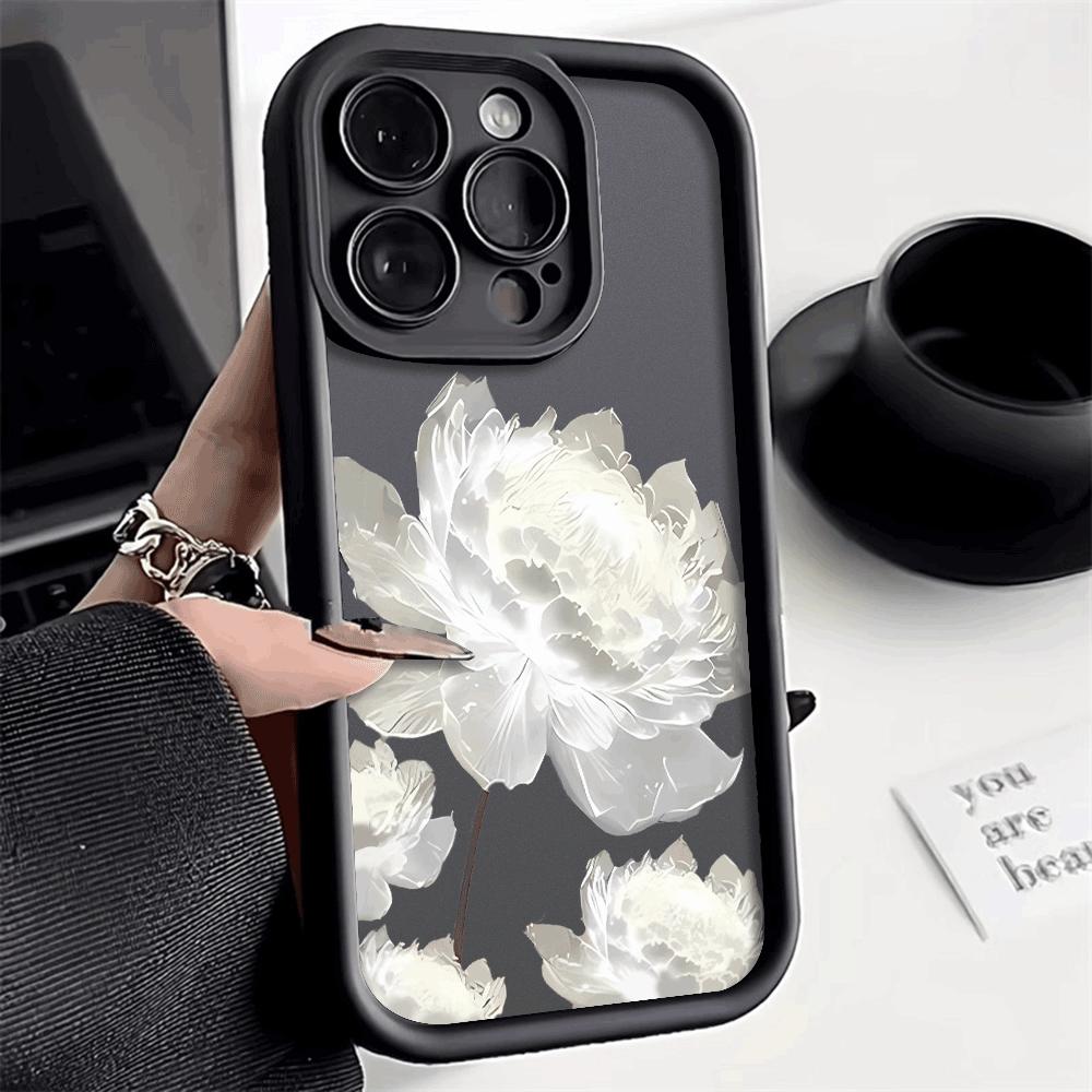 Силиконовый чехол 'Белый Лотос' для iPhone 16 15 14 13 12 11 Pro Max XS XR X, Защита от царапин, Ударопрочный, Модный Защитный Чехол