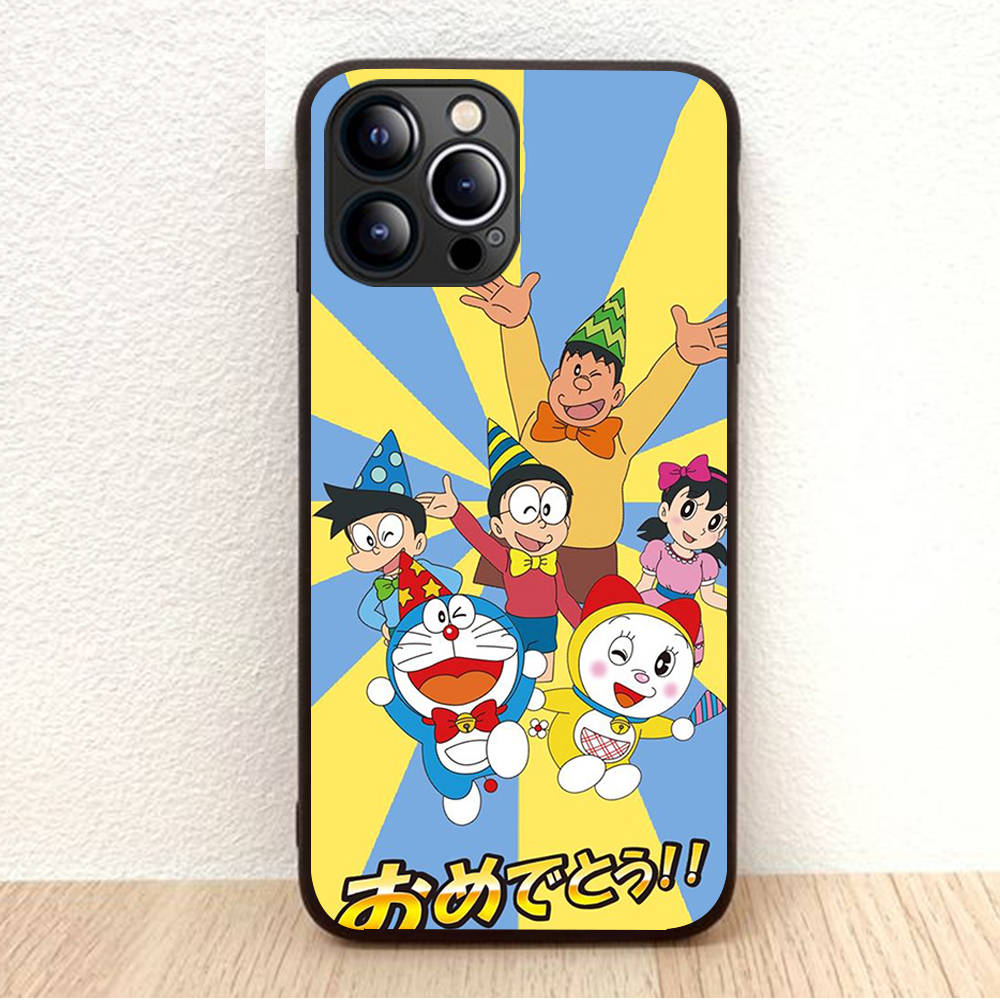 BW-21 Doremon Soft Black Case for iPhone XR 14 15 11 12 13 6 7 8 X XS Pro Max Samsung S22 S23 S21 S24 FE Ultra S8 Plus