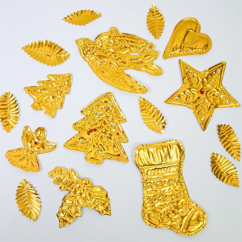 Набор праздничных украшений из фольги ручной работы, тисненые фольгированные рождественские украшения для дома и офиса, рождественская елка