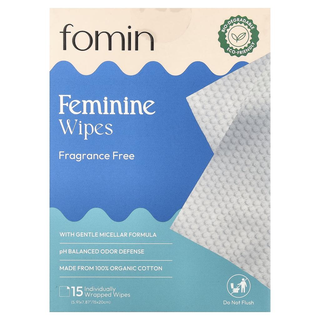 Fomin, Feminine Wipes, Fragrance-free, 15 Individually Wrapped Wipes