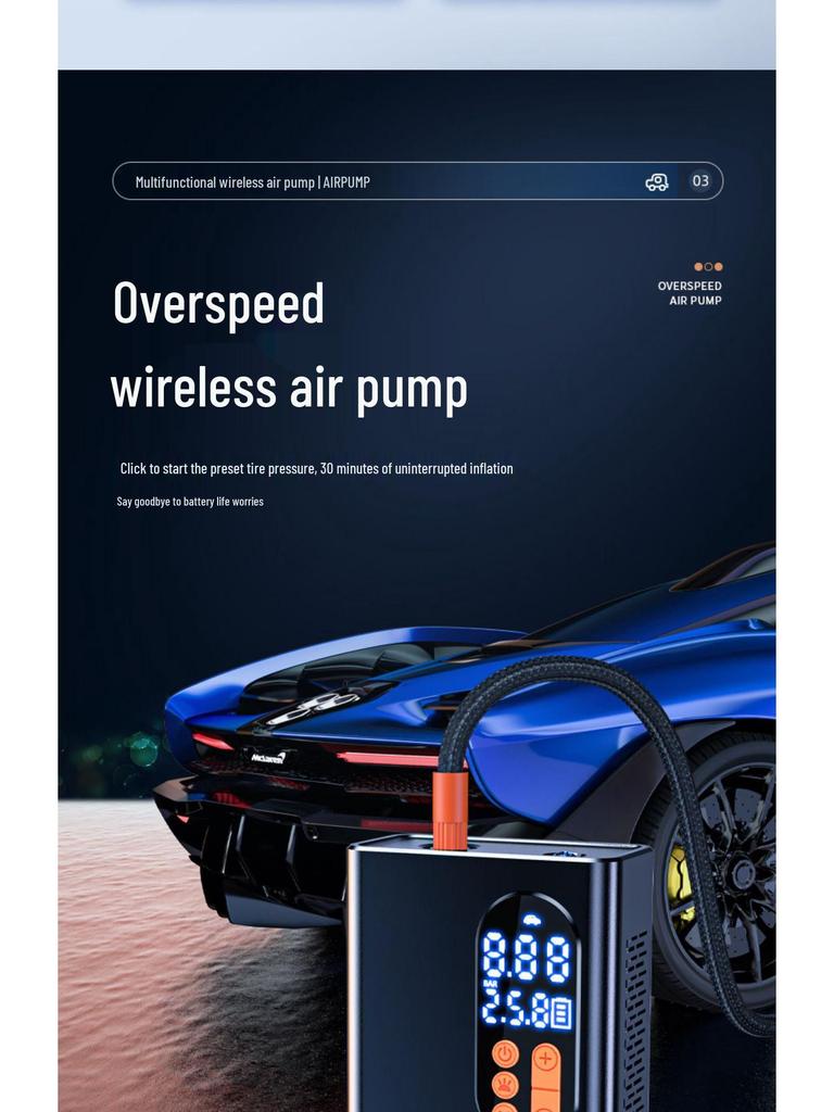 Портативный умный цифровой автомобильный воздушный насос: Компактный ручной насос высокой мощности с цифровым дисплеем