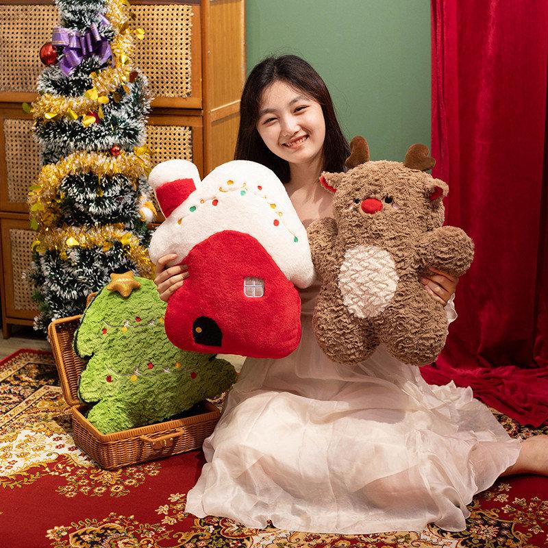 45cm Creative Christmas Series Plush Doll Pillow Christmas Tree House Snowman Elk Plush Doll Super Soft Gift for Boys and Girls