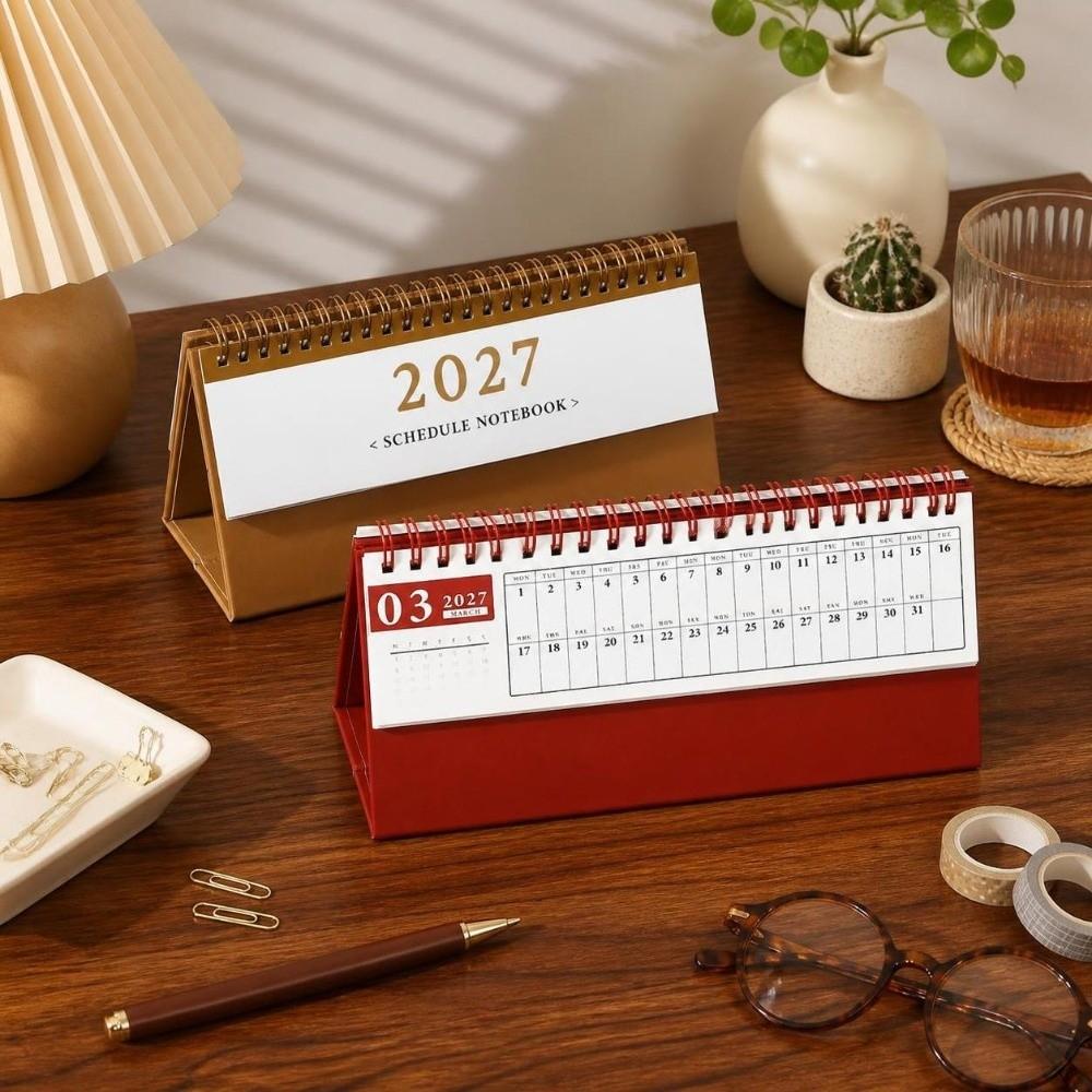 Creative 2027 Desktop Calendar Portable 15 Months Standing Flip Calendar Memo Pad Daily Schedule Annual Schedule Organizer