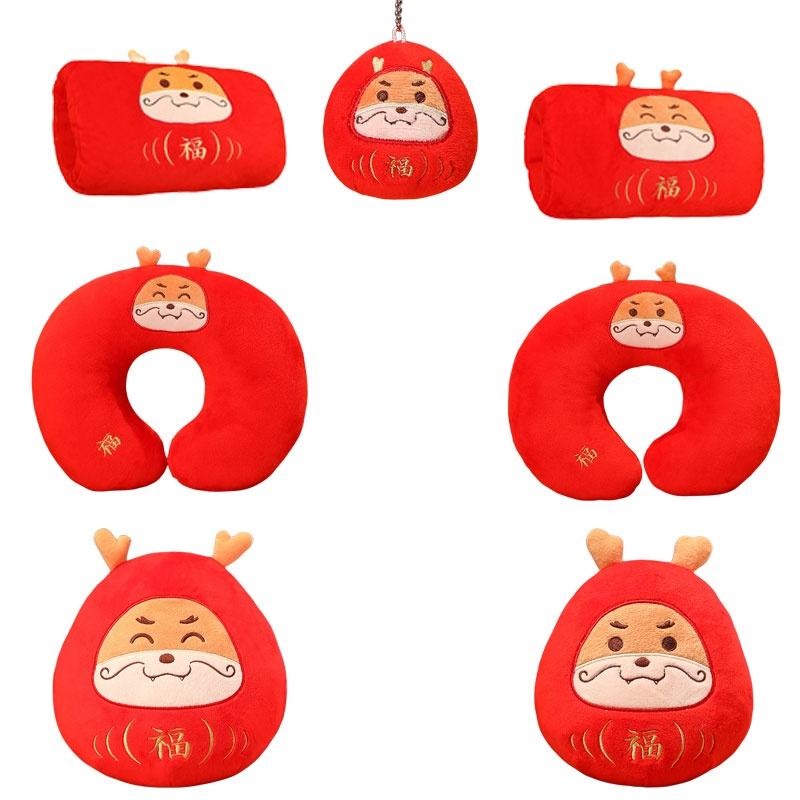 Adorable Dharma Dragon Stuffed Animal Red Dragon New Year Dragon Of Fortune Dragon Plush Neck Pillow