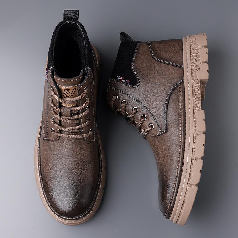 Модные зимние бархатные хлопковые туфли в британском стиле для улицы, мужские высокие рабочие ботинки, универсальные мужские деловые ботинки для офиса и поездок