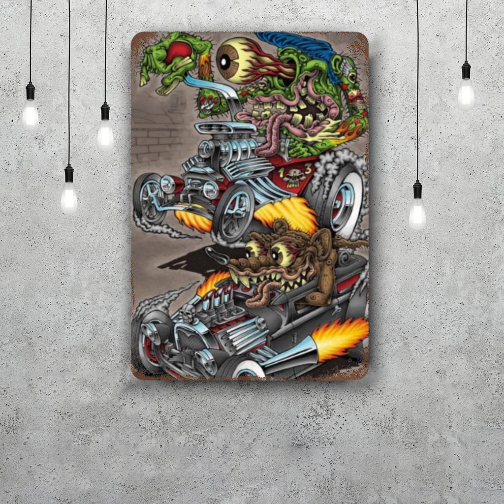 rat fink Vintage Metal Tin Signs Posters Decor Retro Metal Plaque Wall Art Decor for Garage Bar