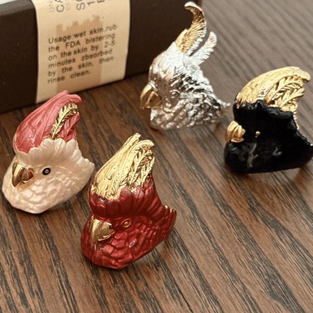 Дизайн для меньшинств Преувеличенное кольцо Кавайное массивное эмалевое кольцо Личность Попугай Капля масла Кольцо Друг