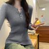 Корейский серый высококачественный свитер с длинными рукавами в полоску для женщин на начало осени, облегающий короткий шикарный топ с полуоткрытым воротником