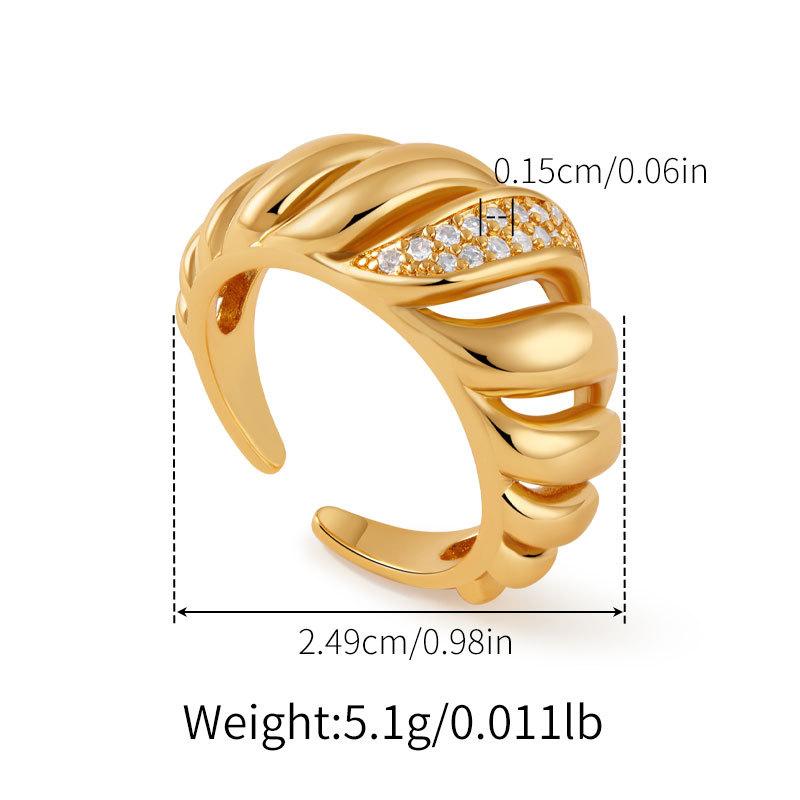 Fashion Luxury Minimalist Twist Croissant Open Ring Inlaid Zircon For Women