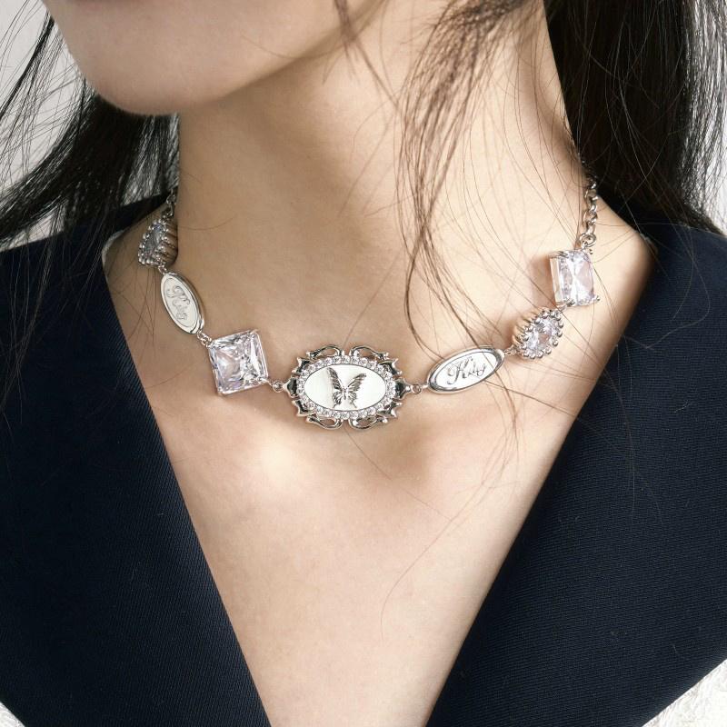Готический панк-шарм милые подвески колье цепи женские серебряные бабочки письмо ожерелье ретро ожерелье