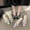 Baotou Half Slippers Spring and Summer 2025 Korean Version Fashionable and Comfortable New Pointed Rhinestone Thick Heel Lazy Sandals