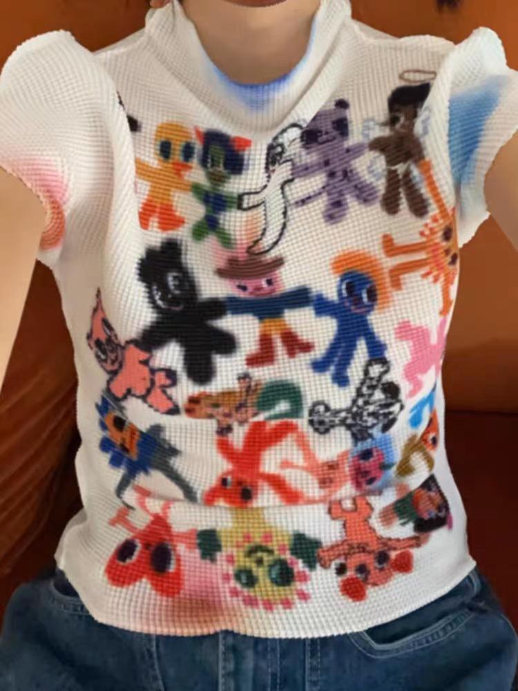 Женские облегающие футболки с коротким рукавом, футболки с принтом тай-дай, эластичные укороченные топы Goblin Core 2000-х годов, кокетка Gyaru Aesthetic Kpop Kawaii Summer