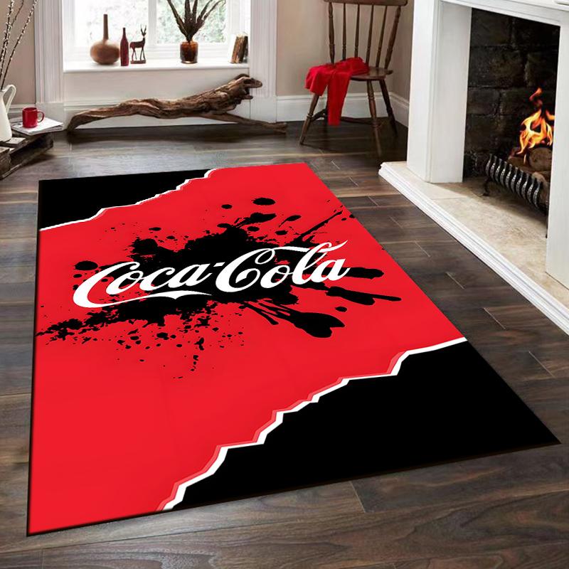Coca-Cola logo with red splash design Non-slip rug suitable for living room and bedroom sofas