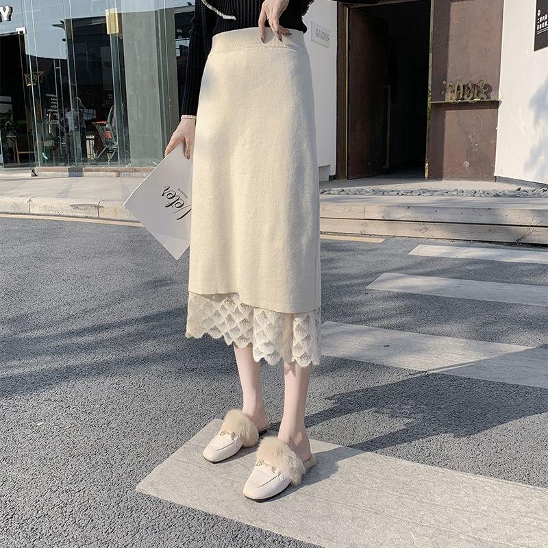 Двойная кружевная юбка средней длины для женщин на осень и зиму, однотонная в сочетании со свитером для высокой юбки А-силуэта, женские топы
