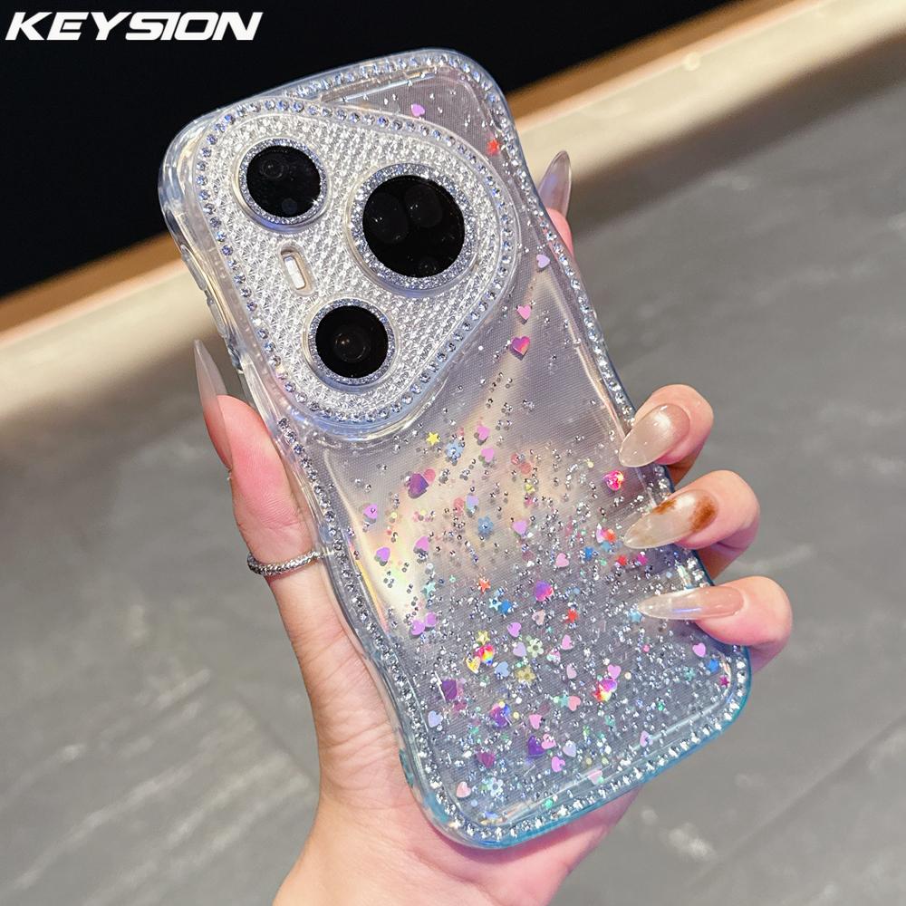 KEYSION Градиентный прозрачный чехол со стразами для Huawei Pura 70 80 Pro 70 Ultra, с защитой камеры, противоударная задняя крышка