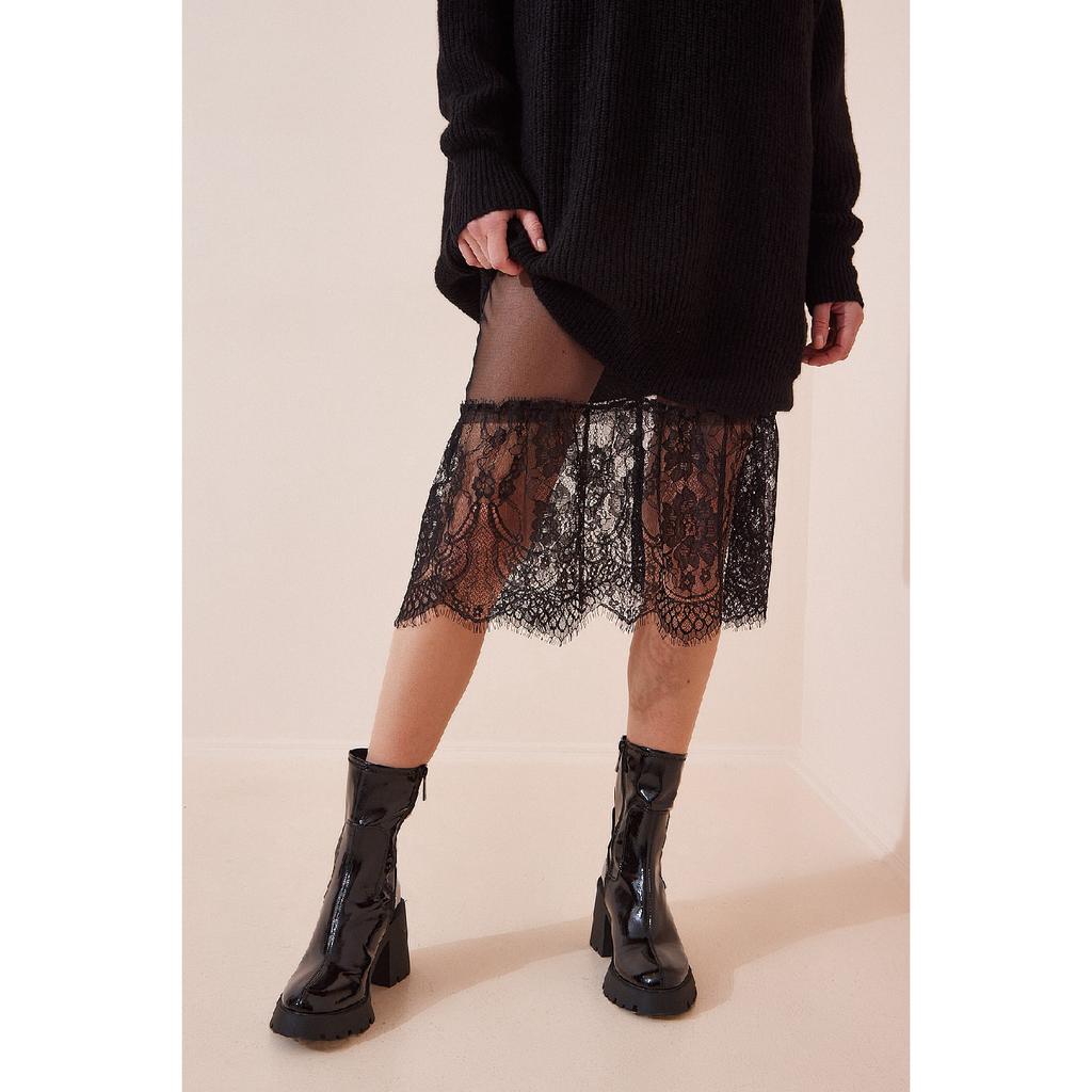 Женская черная кружевная юбка с прозрачной тюлевой подкладкой Bf00055