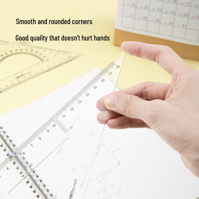 Deli Transparent Drawing Set: 15cm & 40cm Triangles with Protractor