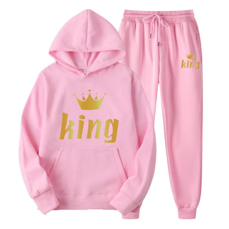 Men Women Couples Hooded Sweatshirt Set Loose Long Sleeve Fleece Sportswear Pants Casual Winter Outfit