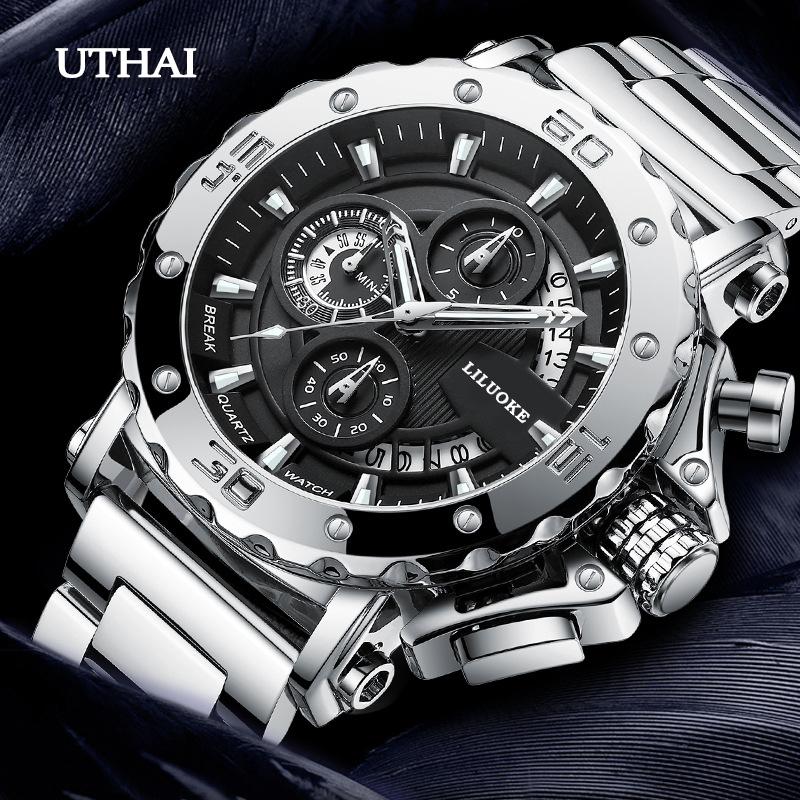 UTHAI CQ248 Мужские часы Металлическая текстура Светящиеся часы Водонепроницаемые Высококлассные Мужские Повседневные Модные Кварцевые часы