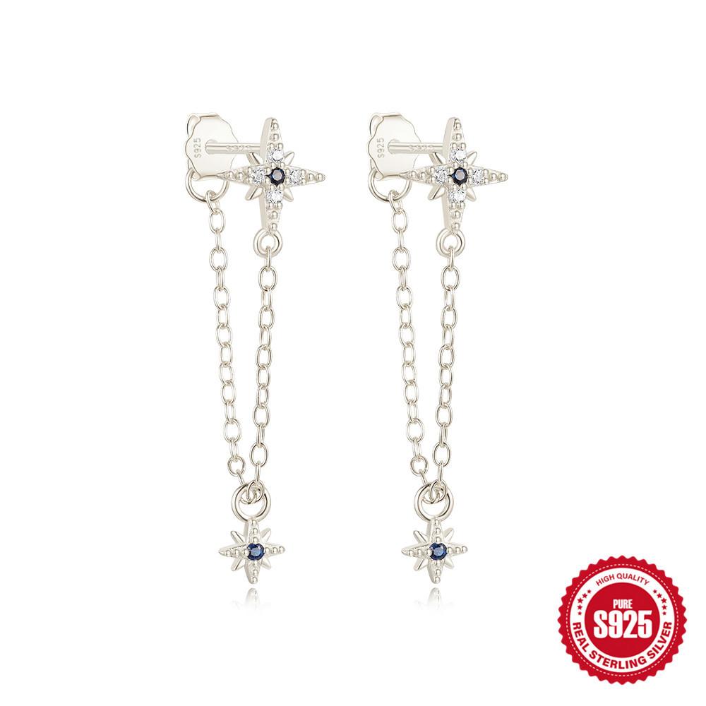 Мода S925 Стерлинговое Серебро Любовь Набор с Бриллиантами Женщины Цветок Бриллиантовая Цепочка Серьги с Бахромой Пусеты Женщины