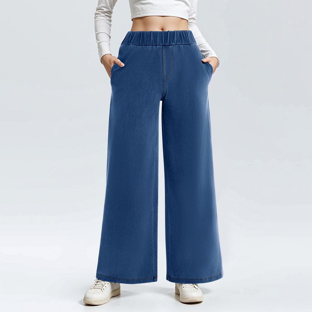 Женские джинсы с широкими штанинами, эластичные джинсы со средней резинкой на талии, мешковатые свободные джинсовые брюки с карманами, модные повседневные