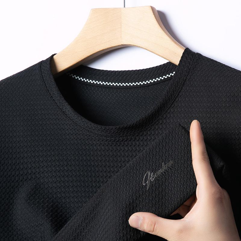 Высококачественная мужская футболка с круглым вырезом, мужская футболка с коротким рукавом, рубашка поло из ледяного шелка