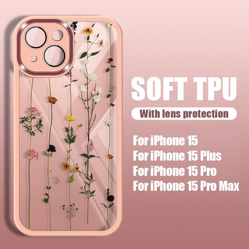 Силиконовый чехол для телефона с цветочным узором для iPhone 16 Pro 15 Pro Max 14 13 12 11, защитный противоударный прозрачный мягкий чехол из ТПУ
