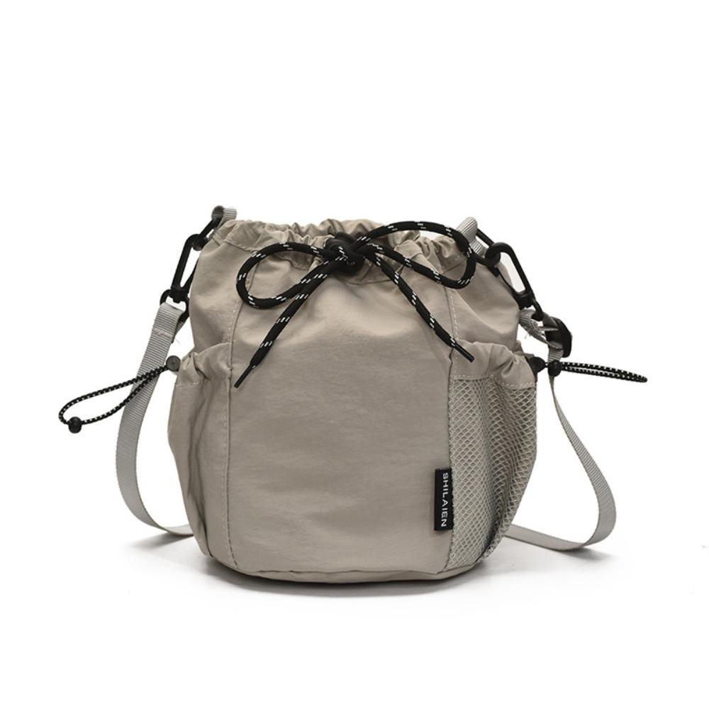 Korean Style Drawstring Bucket Bag Handbag Small Crossbody Bag Sweet Nylon Shoulder Bag  Travel