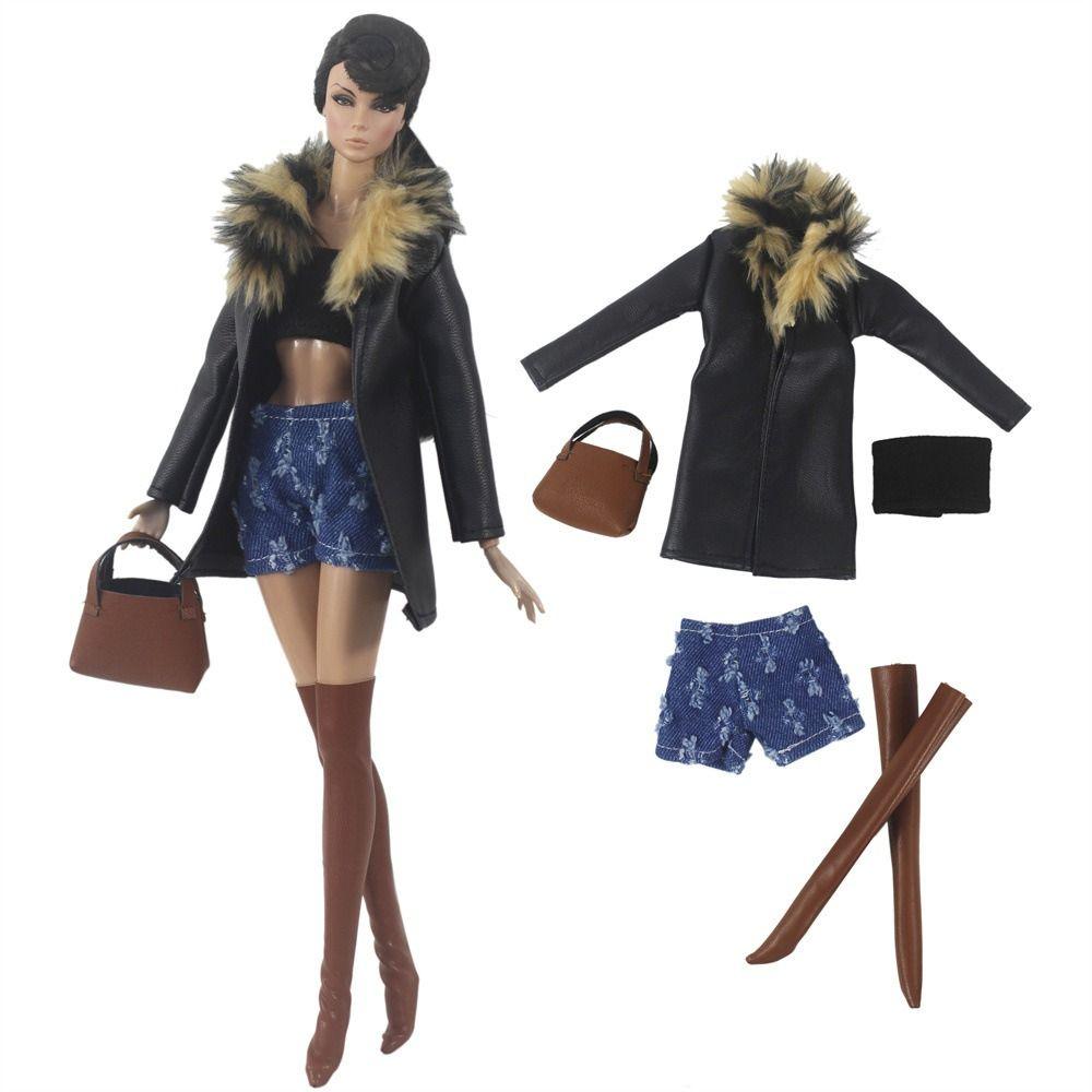 PU Leather Doll Clothes Handmade Outfit Overcoat  For 11.5 Inch 30cm Dolls/for 1/6 Bjd Dolls