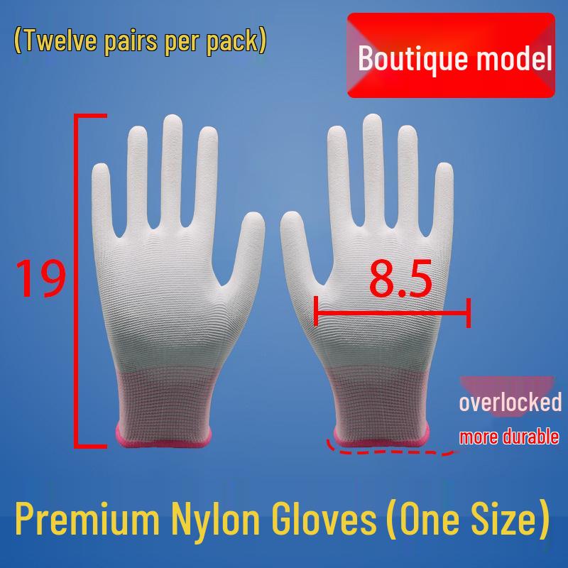 Ultra-Thin Nylon Breathable White Work Gloves - Skin-Friendly, Non-Slip, Elastic, Wear-Resistant.