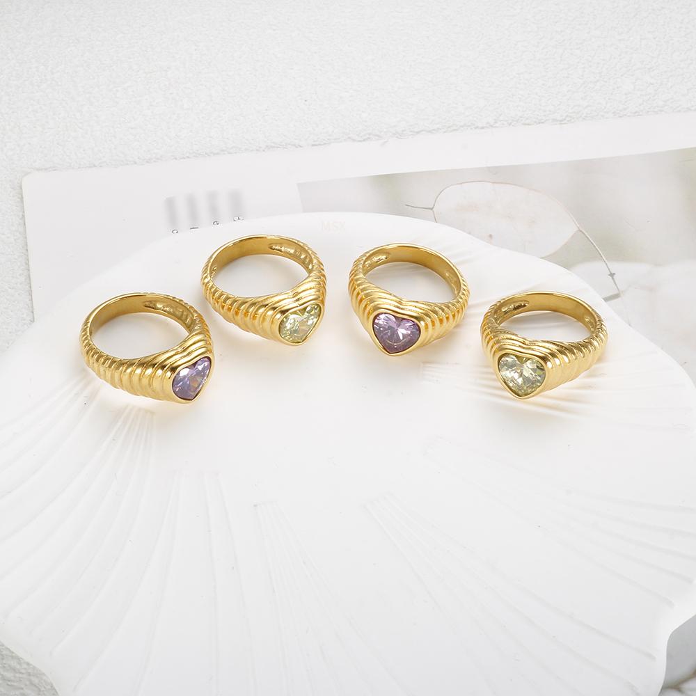 Роскошное кольцо с сердечком из нержавеющей стали 316 для женщин, высококачественные кольца с персиковым сердечком и цирконием, кольца на палец, ювелирные изделия