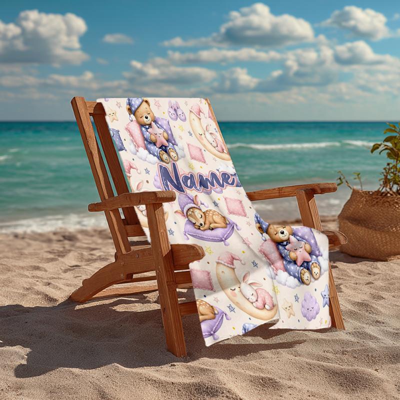 Custom Name Ultra-Soft Beach Towel with Bear Theme,Ideal for Pool - Camping, Diving - Perfect Travel Essential, Vibrant Beach Towel.