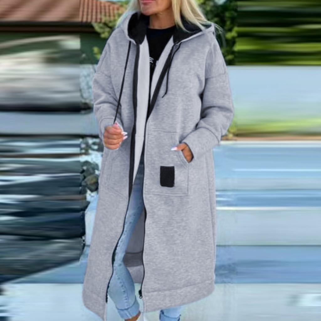 Женская модная куртка Повседневный однотонный кардиган с длинными рукавами Худи Длинное пальто