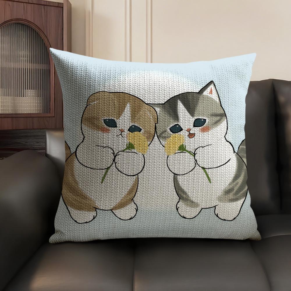 MMofusands Cat cute Cushion Cover Natural Linen Organic Fabric DoubleSided Printing Sofa Home Decor Gift Pillow Case