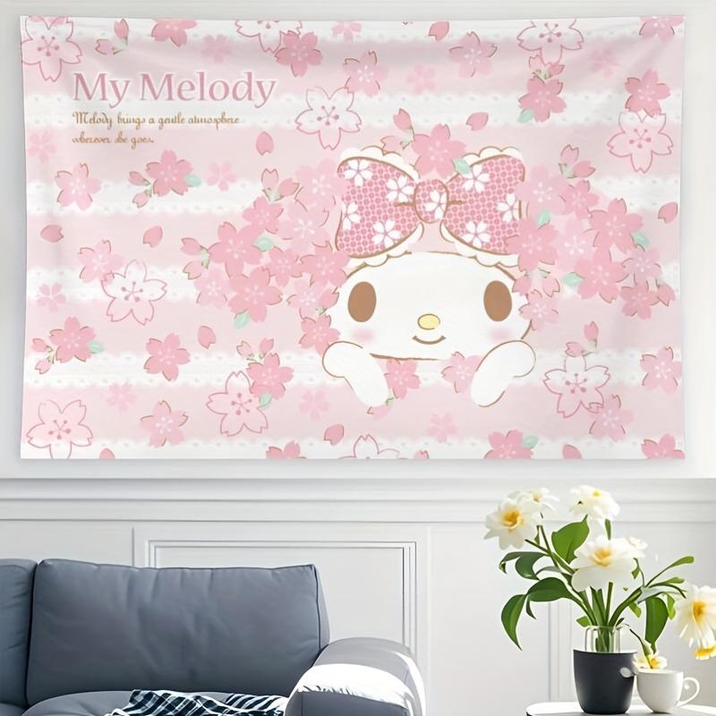 Тканое полотно My Melody Sanrio с розовыми цветами Кавайный декор стены спальни Коллекция Подарок
