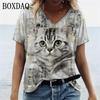 Женские футболки с принтом котов и героями мультфильмов, рубашки большого размера с v-образным вырезом для девочек, повседневные топы Kawaii, летние уличные женские футболки с короткими рукавами