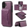For iPhone 16 Magnetic Case Leather Back Phone Cover with Detachable Card Bag - Gold