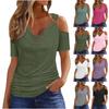 New V-neck Off Shoulder Casual Solid Color Short Sleeved Women's T-Shirt Top